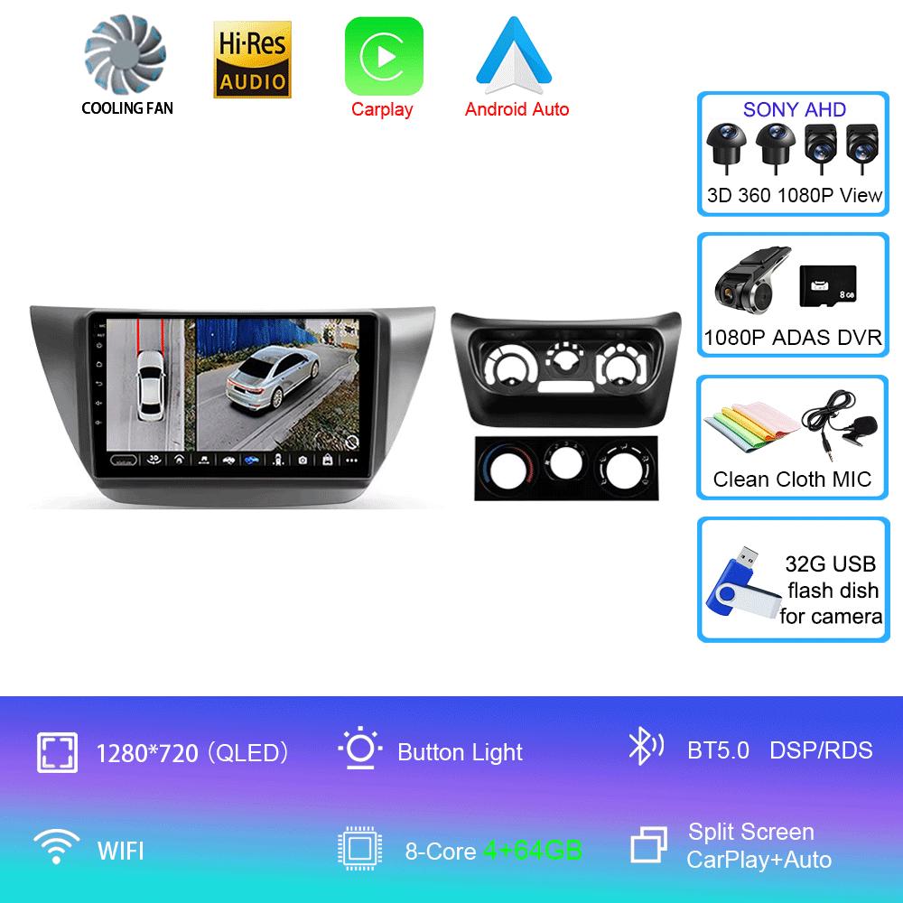 Автомагнитола Android 14 Carplay Для Mitsubishi Lancer 9 CS 2000 2001- 2010 Навигация GPS Мультимедийный проигрыватель WiFi+4G Стерео видео BT