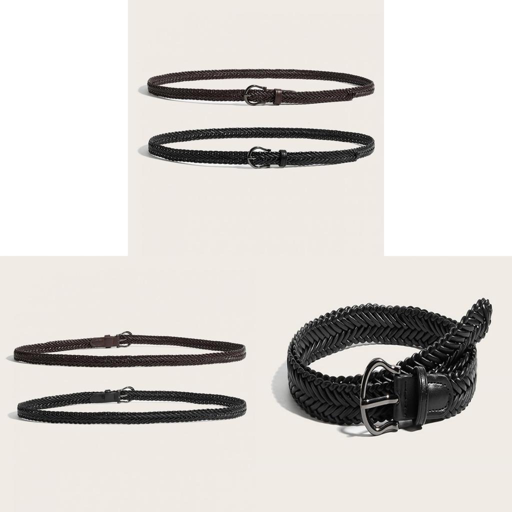 Punk Style Woven Leather Belt For Men Women With Metal Buckle For Outdoor Use