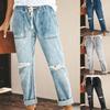 New 2025 Summer Sexy Chic Women's Denim Straight Leg Pants, Elastic Plus Size Ripped Tie-Up Jeans Lace-up Denim Long Pants