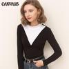 Autumn and Winter Half-high Collar Cotton Thin Velvet Slim-fit Bottoming Shirt Women's Long-sleeved Elastic Contrast Top