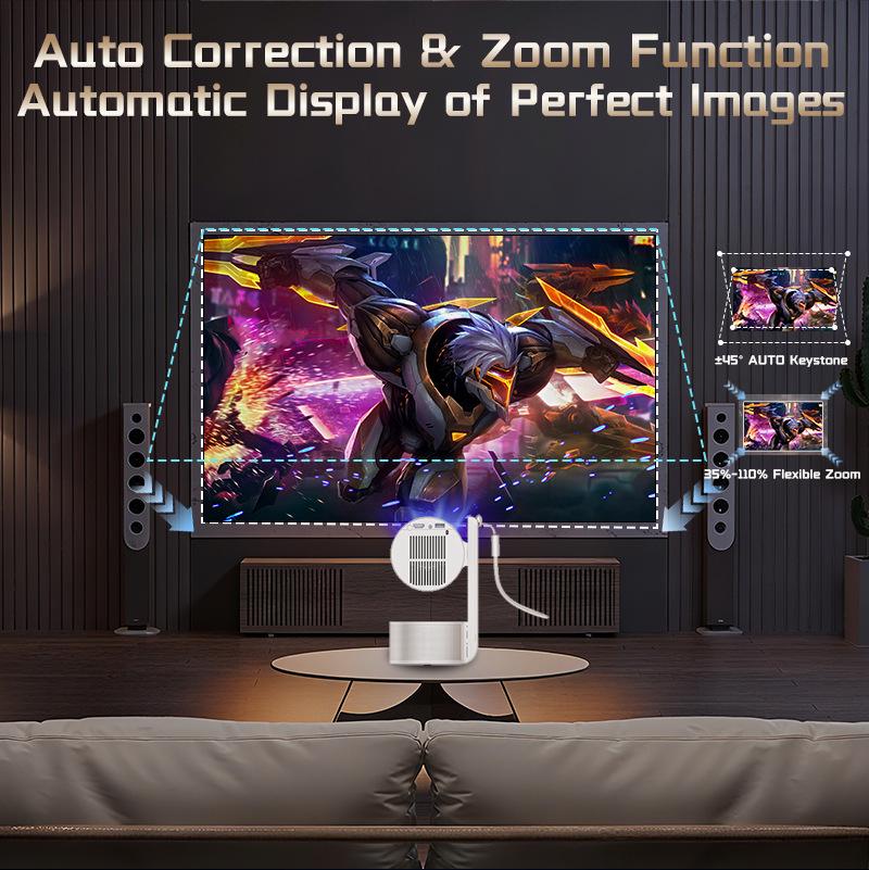 2026 Ultra HD PL5 Portable Home Projector with Built-in Battery and Phone Screen Mirroring for White Wall Projection.