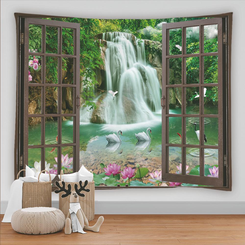 3D вид из окна, украшение, гобелен, настенный гобелен в стиле хиппи, декоративный гобелен в стиле бохо, настенный гобелен для спальни, общежития
