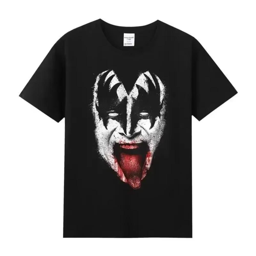 New Summer Fashion Kiss Rock Metal Band T-shirt with Printed Cotton Round Neck Short Sleeve T-shirt Hip Hop Men's Street Top