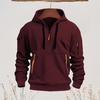 Men Fall Winter Hoodie Solid Color Drawstring Long Sleeves Half Zipper Arm Pocket Strap Decor Hooded Loose Daily Wear Casual Sport Top