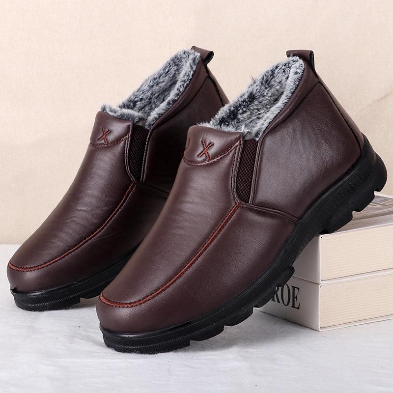 Winter Men's Ankle Boots Plush Warm Anti Slip Waterproof Cotton Shoes Comfortable Lightweight Outdoor Men Shoes
