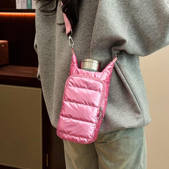 Сумка для стакана с водой с широким плечевым ремнем, карманами на двойной молнии, водонепроницаемой тканью, регулируемым ремнем, стеганой тканью, сумка для телефона