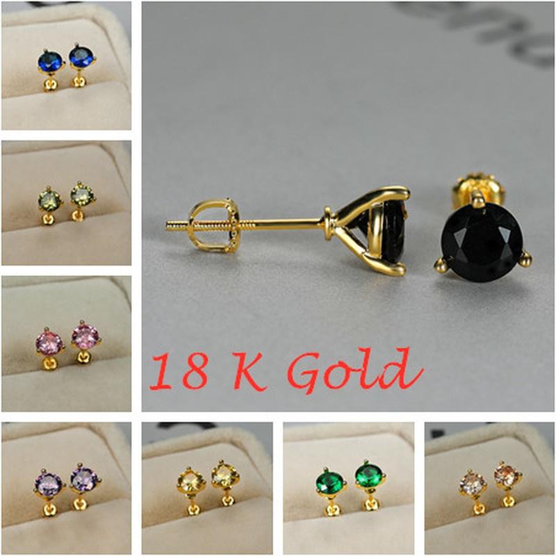 Серёжки гвоздики с кубическим цирконием и позолотой, размер камня 6х6 мм