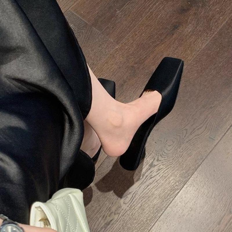 Модные женские тапочки с квадратным носком, дизайнерская модная обувь на каблуке, элегантные женские сандалии, лето 2025, туфли-лодочки для платья, роскошная женская обувь