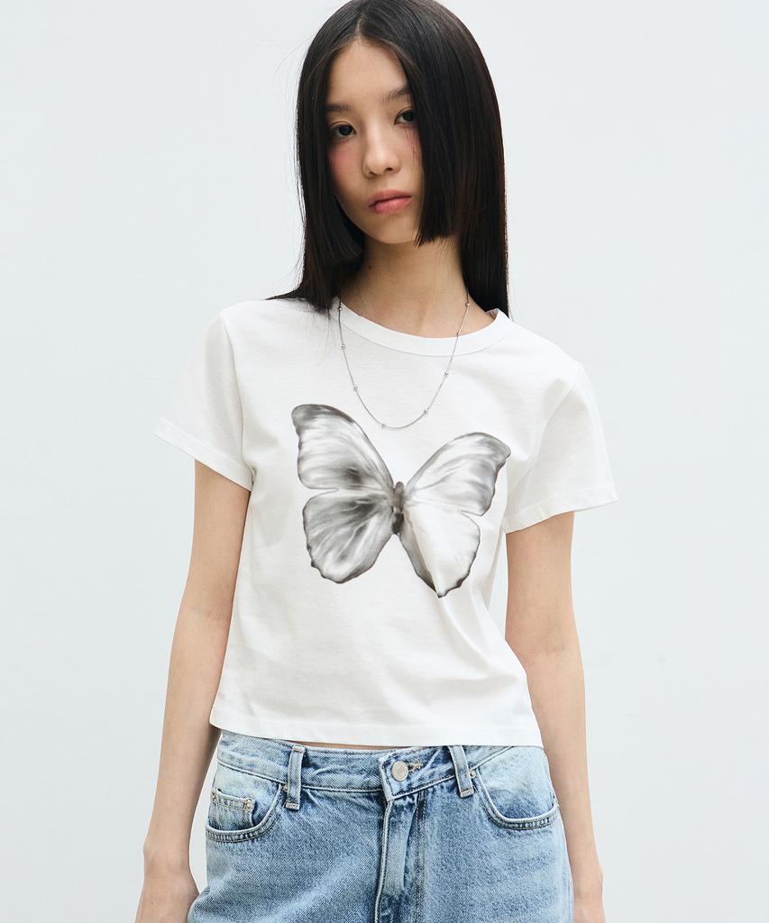 Nigaennikol Crop Top с мягкой расцветкой 'Бабочка'_Белый Черный