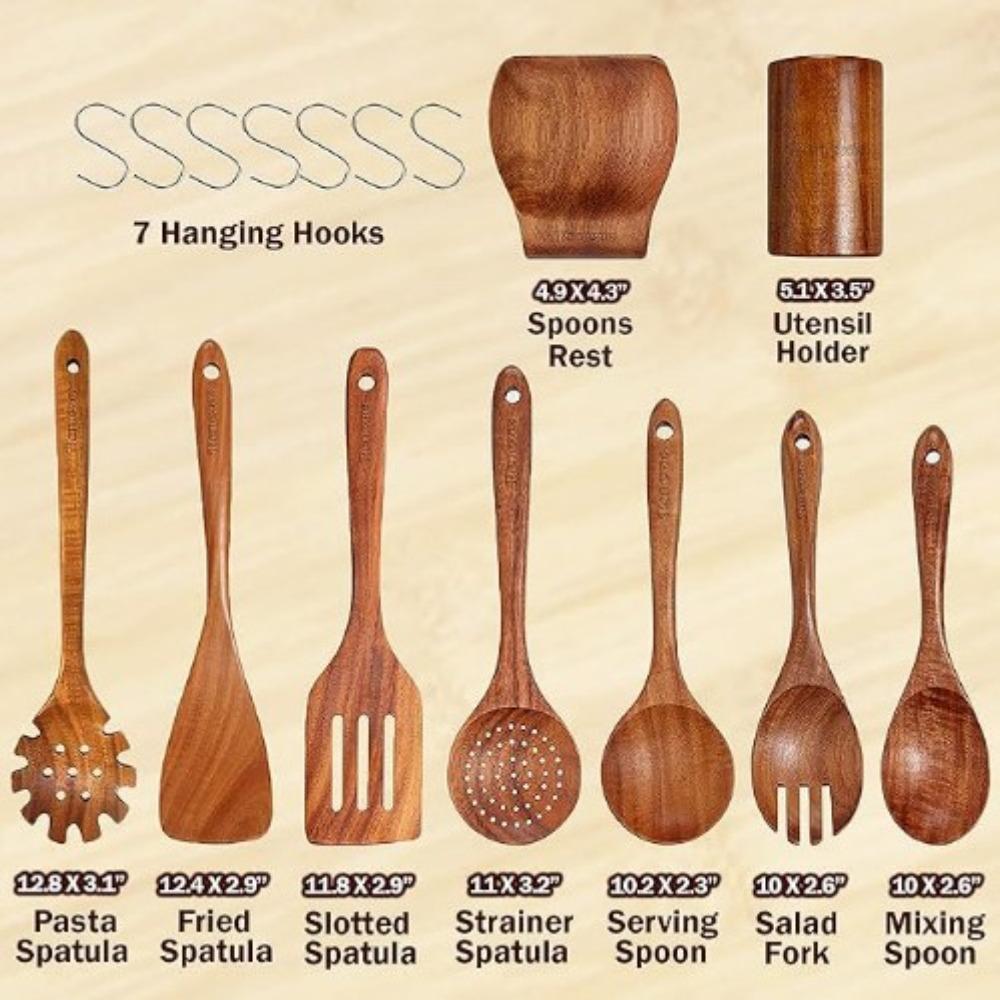 Spoon Set 9-piece Set, Cooking Spoon Wooden Spoon Cooking Spatula Salad Spoon Fork Kitchen Set Wooden Spatula