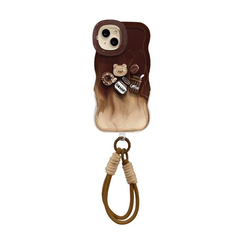 Smudge Coffee Bear Doll Suitable for Apple 16PRO Dual Stand Mobile Phone Case 15/14 Silicone Anti-fall 13 Niche