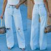 2024 Women's New Washed Light Temperament Casual Ripped Denim Trousers Tide