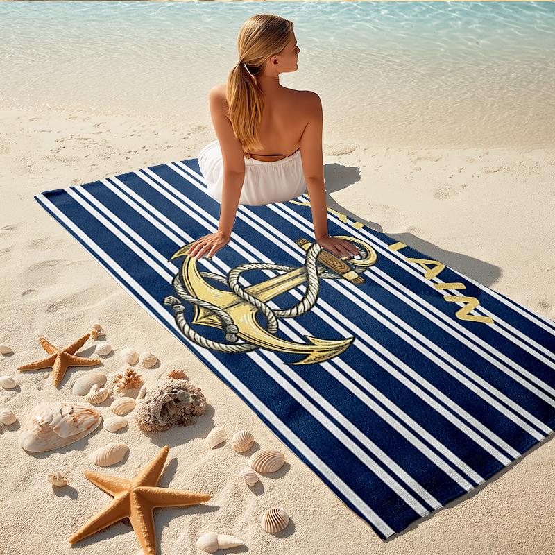 1Pc Nautical Anchor Captain Theme Beach Towel, Quick Dry, Multi-Use for Beach Pool Gym Yoga Home Travel, Christmas, Halloween, Xmas Gift M928580