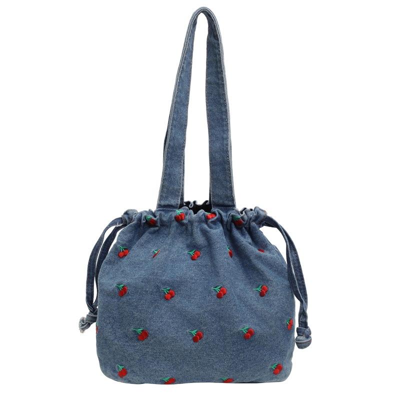 Women's Crossbody Bag Cherry Embroidery Shoulder Bag Commuter Small Tote Bag