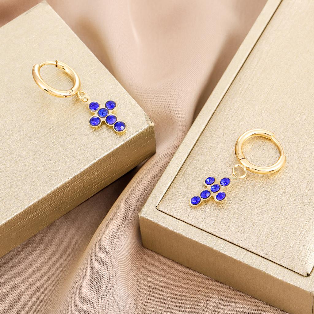 Stainless Steel 18K Real Gold Plated Micro Paved Cross Pendant Earrings for Women Fashion Hoop Earrings Tarnish Resistant