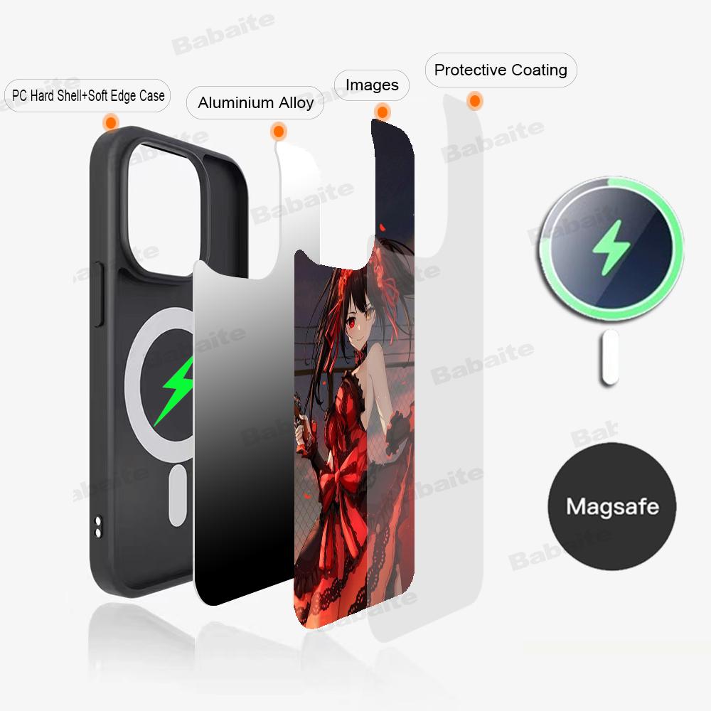 Мультяшный чехол K-Kurumi T-Tokisaki Магнитный чехол Для IPhone 16 14 13 12 11 15 Pro Max Plus Для Magsafe Беспроводная зарядка Чехол