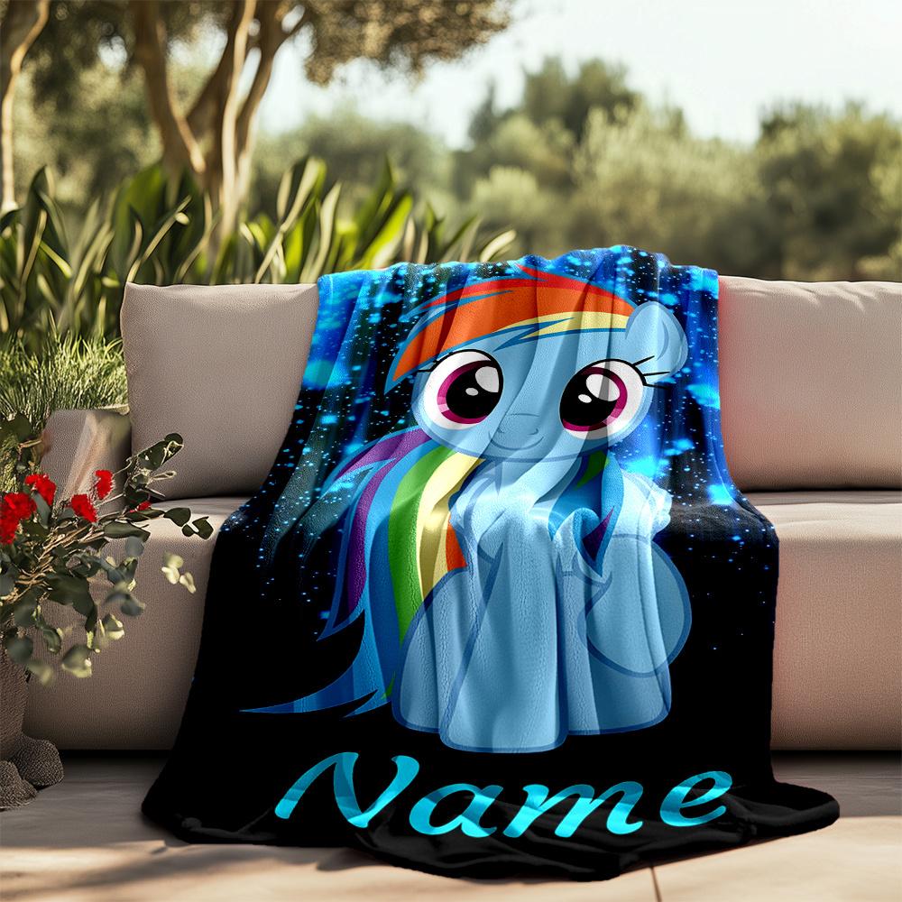Rainbow Dash In A Magical Forest Setting Personalized Outdoor Blanket Personalized Text Soft Cozy For Picnics Outdoor Travel And Camping Sofa Office