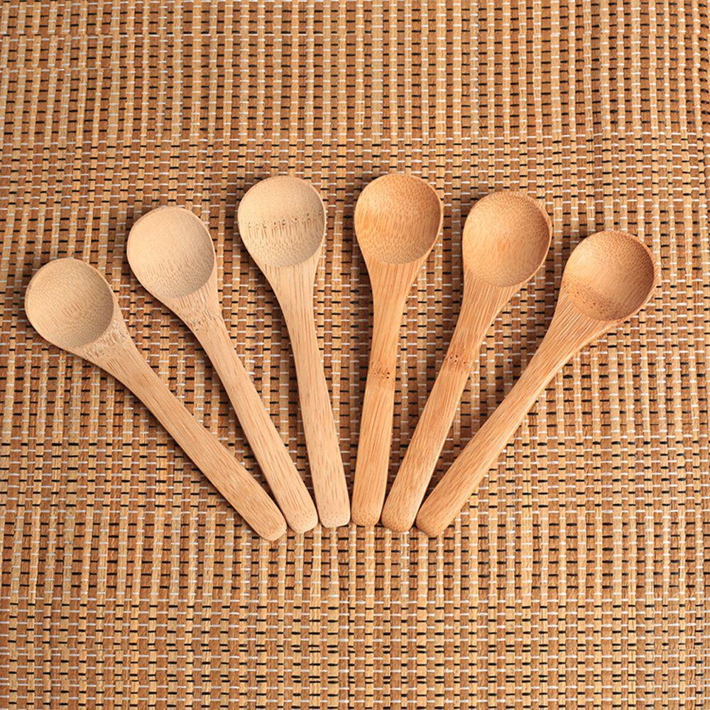 3 Pc Cutlery Soup Tea Cooking Utensil Jam Scoop Bamboo Spoon Wooden Round
