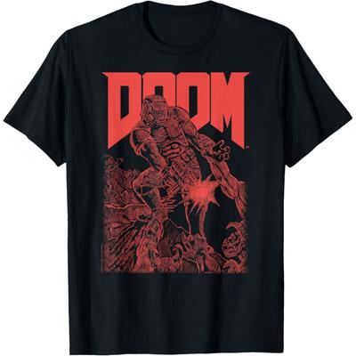 DOOM Красная Набросочная Обложка Ретро Видеоигра Футболка