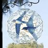 Metal Wind Spinner with Blue Swirl and Swallow Design Wind Powered Outdoor Garden Decor for Patio Porch Holiday Gifts Halloween Christmas Birthday
