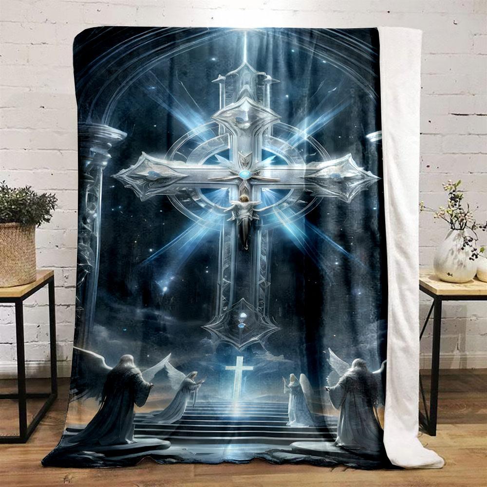 Celestial Cross Angel Blanket Printed Blanket for Living Room Bed Couch lunch break Soft Cozy Blanket for Friend's festival Gift