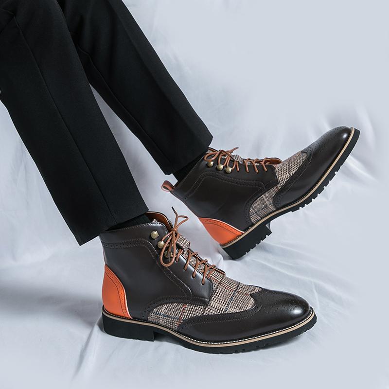 Горячая Распродажа Классические Мужские Ботильоны в Британском Стиле Деловые Броги Повседневная Ходьба Мужская Обувь Мужские Высокие Повседневные Кожаные Ботинки