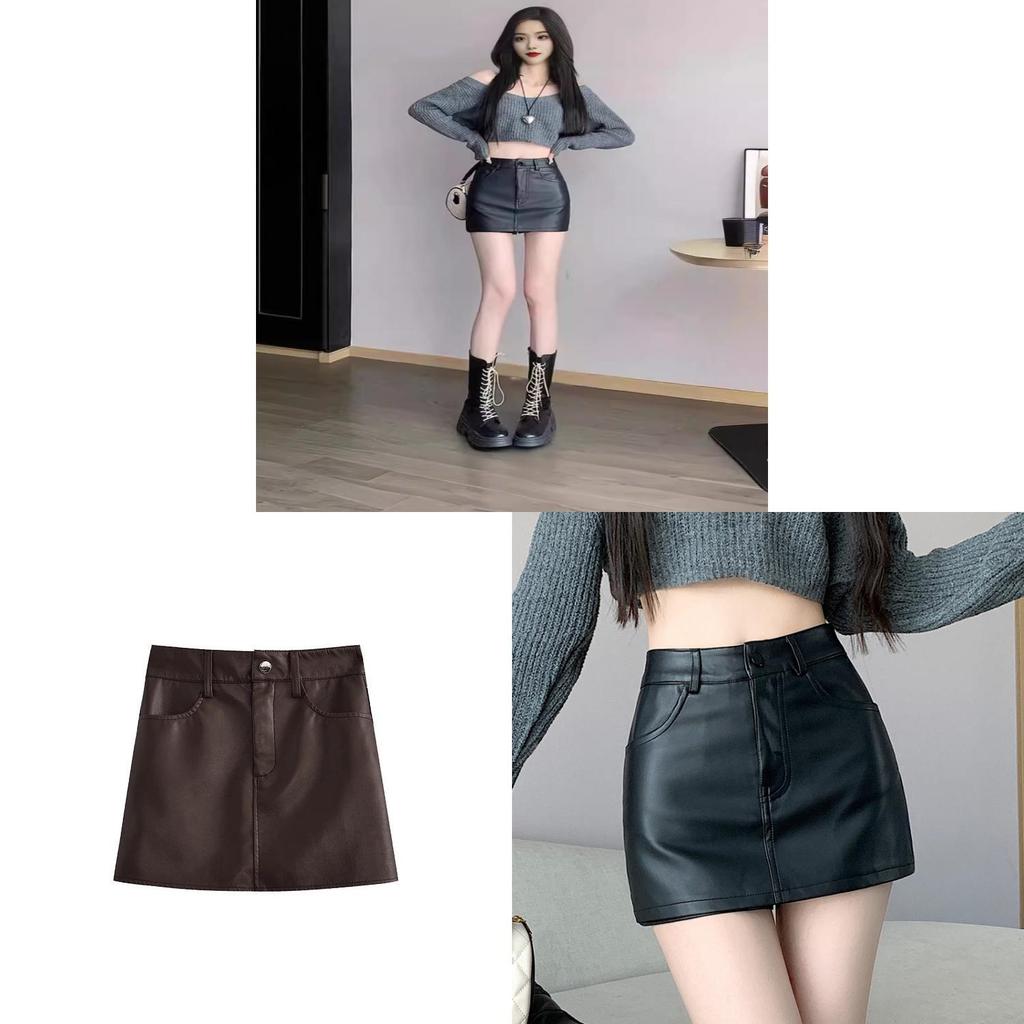 Streetwear Pu Mini Skirt With Zipper For Trendy Girls Spring