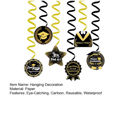 Юшэн 2025 Выпускной сезон Спиральные подвесные баннеры Подвески-бирки Черно-золотой потолочный декор для вечеринки Школьный декор для выпускного вечера Подарки на выпускной