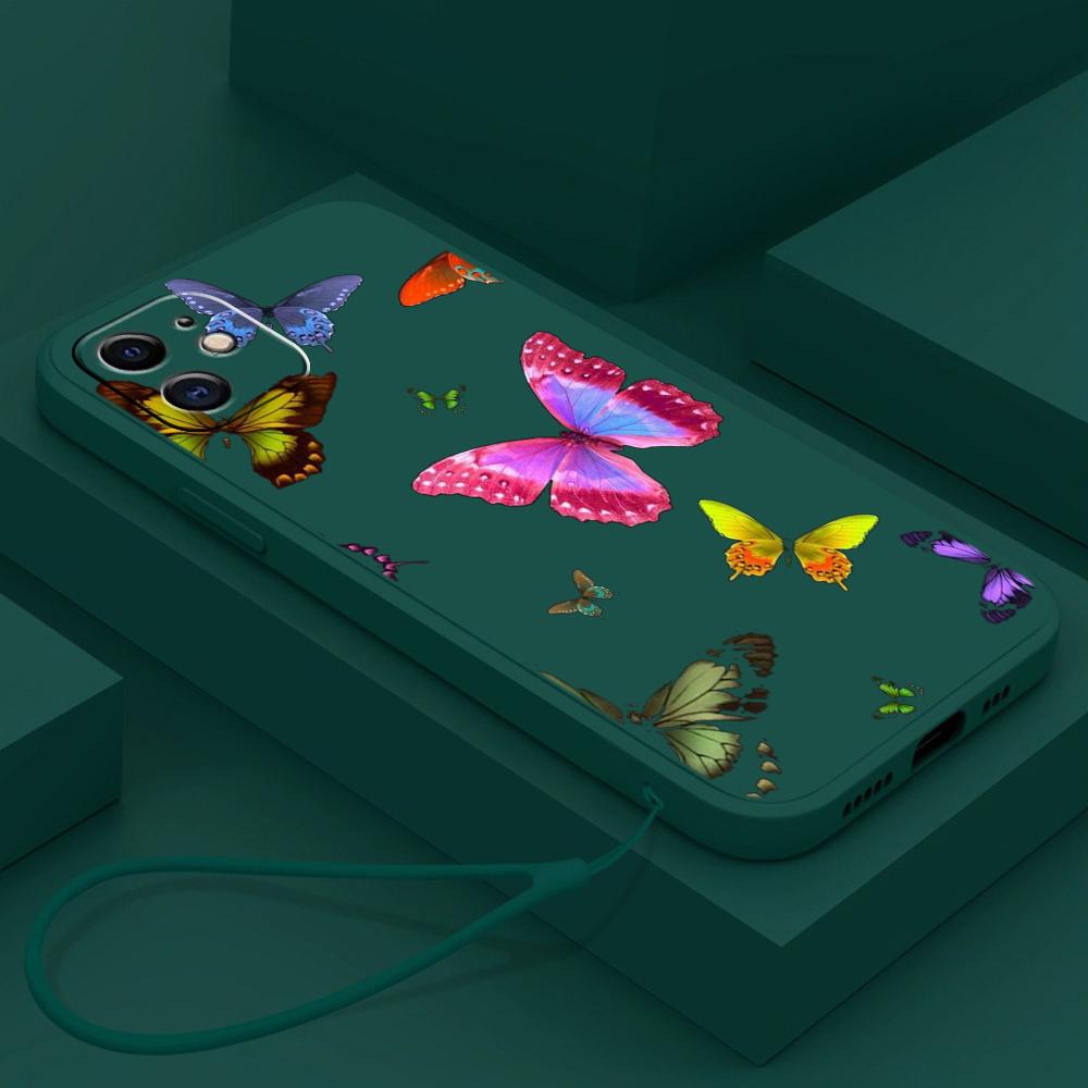 N76 Бабочка со шнурком Силиконовые чехлы для телефонов с прямым краем для Xiaomi Poco X5 F6 Redmi Note 13 Pro 12C Realme C55 Противоударный чехол Huawei