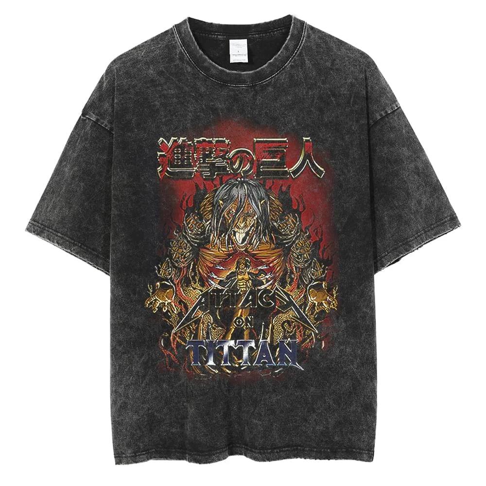 Unisex Washed Black Vintage Tshirt Attack on Titan Founder Titan Highquality Fabric for Home Leisure Travel Shopping