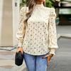 Autumn Winter Women Loose Printed Blouses Long Sleeve Round Neck Commuting Tops