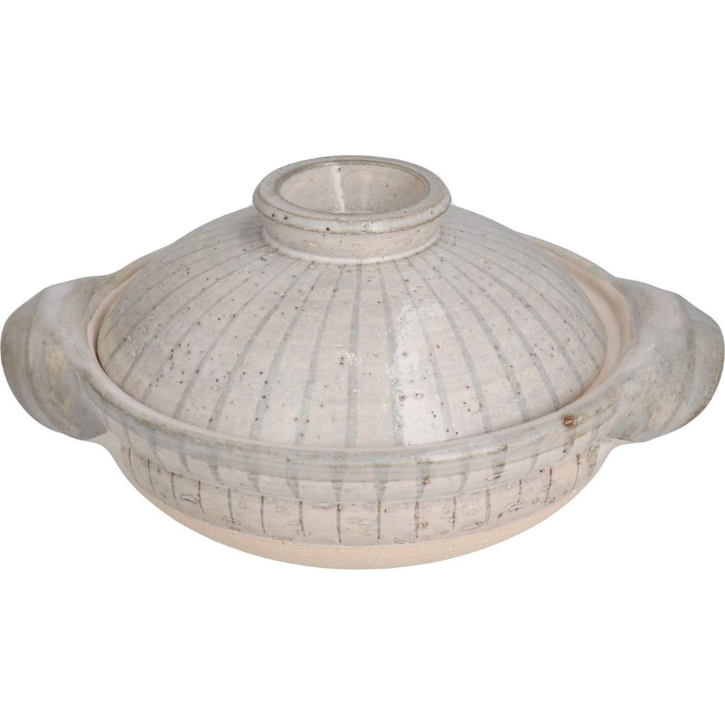 Nagatani-en Iga Earthenware Pot, Small, 1-2 Person Capacity, Approx. 21cm, Approx. 800ml, Direct Heat, Rikyu Tokusa (ANR-11), White