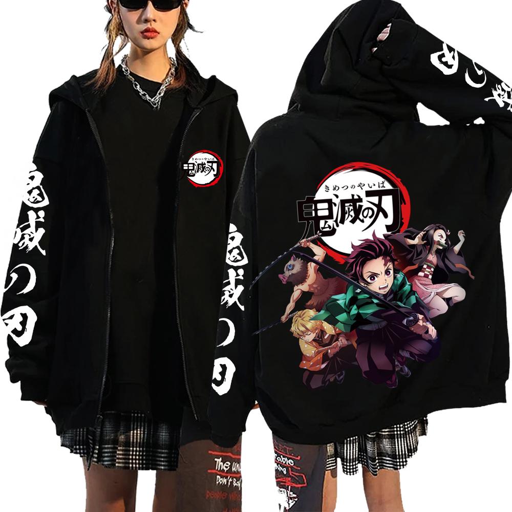 Demon Slayer Zipper Sweatshirts Zip Up Hoodie Anime Hoodies Unisex Hip Hop Streetwear Nezuko Kamado Graphic Y2K Clothes
