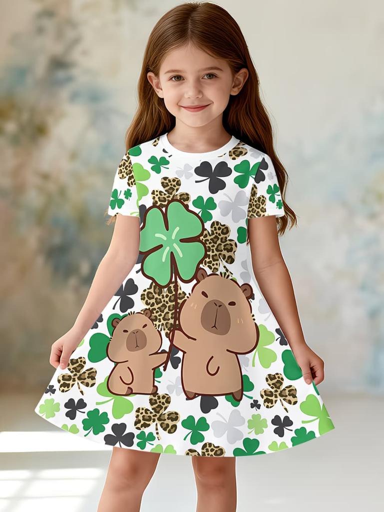 Dress for Girls Fashion Capybara Children Clothes Summer Girls Clothes Comfortable Princess Dresses Trendy Cartoon Girl Dresses
