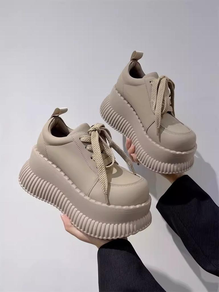 Fashion Leather Shoes Women Platform Wedges Casual Shoes for Women Chunky Sneakers Height Increase Shoes Women Fashion