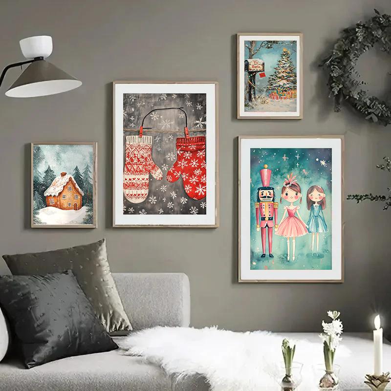 Winter Christmas Wall Art Poster Home Bedroom Living Room Decoration Canvas Painting Christmas Party Decoration Gift Posters