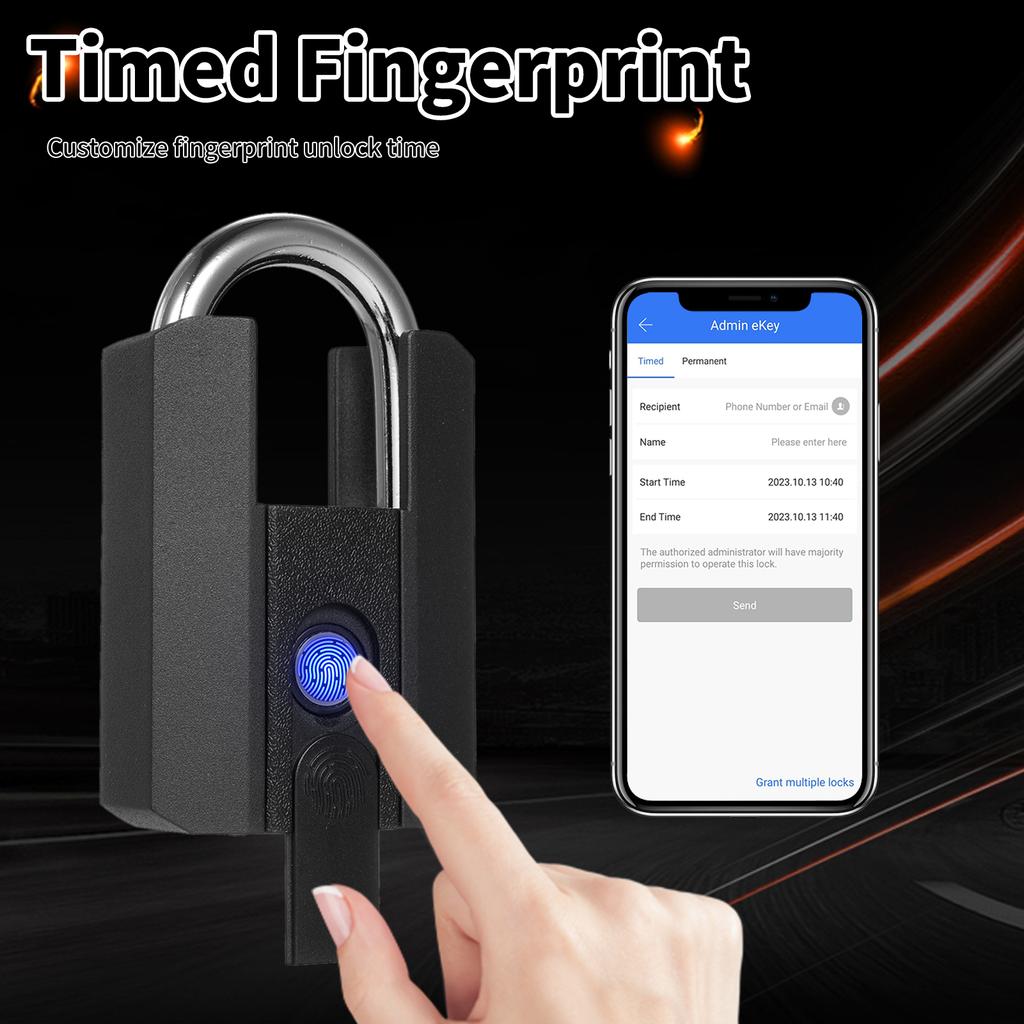 Heavy Duty Fingerprint Padlock with APP Waterproof Smart Lock with Key for Warehouse Fence Outdoor