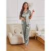 Heart Embroidery Satin Pajama Set Casual Short Sleeve Button Up Lapel Collar Top & Pants Women's Sleepwear