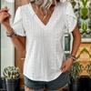Summer Women's T-shirt Textured V-neck White Shirt Short Sleeve Tops