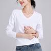 Spring and Summer Women's Basic T-shirt Women's Collar Loose Support Double-sided Mercerized Cotton Long-sleeved T-shirt Women's Top
