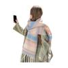 Winter Scarf Cashmere Feel Plush Scarf with Tassel Decoration Thickened Warm Plaid Pattern Winter