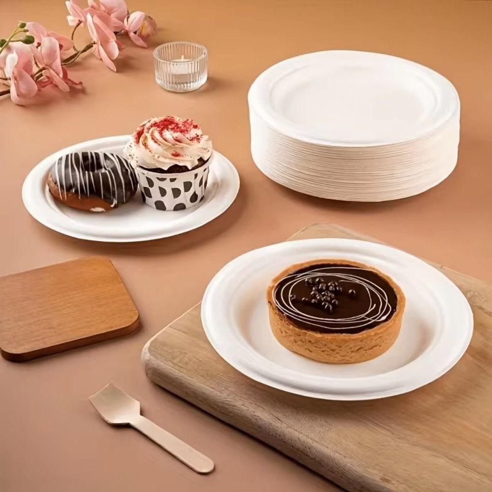 50Pcs Eco-Friendly Disposable Tableware Round Wedding Serving Tray Kitchen Tableware Accessory