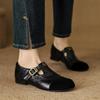 Women's Genuine Mary Jane Flats, Contrast-Stitching Suede Cap Toe Gold Tone Buckle Ankle T-Strap Low Heel Hot Sale 2025