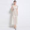 Yozgi Ayollar Elegant Kvadrat Yoqali Gullar Suvda Eriydigan To'r To'rli Patchwork Uzun Maksi Slim Bodycon Kechki Liboslar Bitiruv Marosimi Uchun