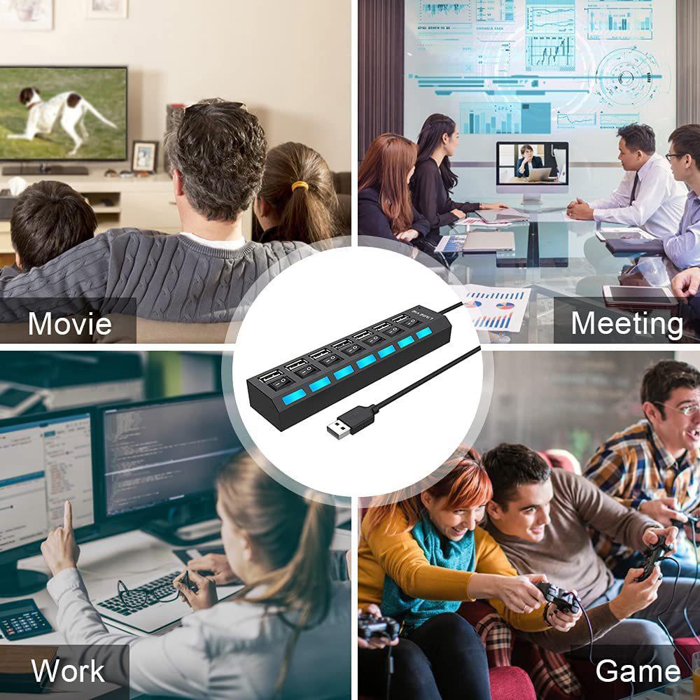 USB HUB 2.0 4/7-портовый несколько расширителей Концентратор USB 2.0 с переключателем Мульти USB-разветвитель Использование адаптера питания Компьютерные аксессуары