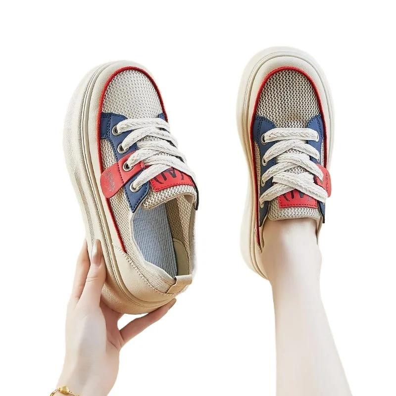 Мода 2025 Горячая Распродажа Женская Обувь На Шнуровке Женские Вулканизированные Туфли Модная Цветовая Гамма Сетка Бестселлер Удобная Повседневная Обувь