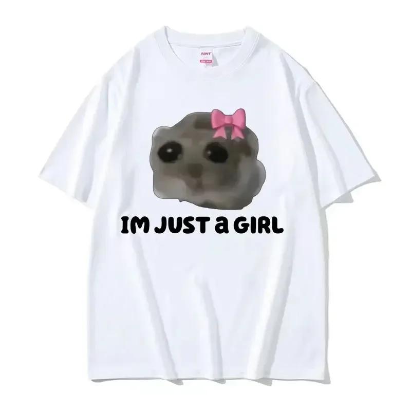 Funny Trendy Cute Kawaii Sad Hamster T Shirt Women Summer Fashion Vintage Tee Shirt Casual T-shirt Streetwear