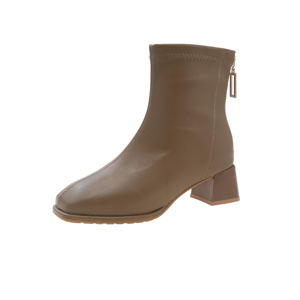 2025 осень и зима новые корейские бархатные ботинки Martin женские короткие сапоги на толстом каблуке универсальные эластичные тонкие сапоги на молнии сзади