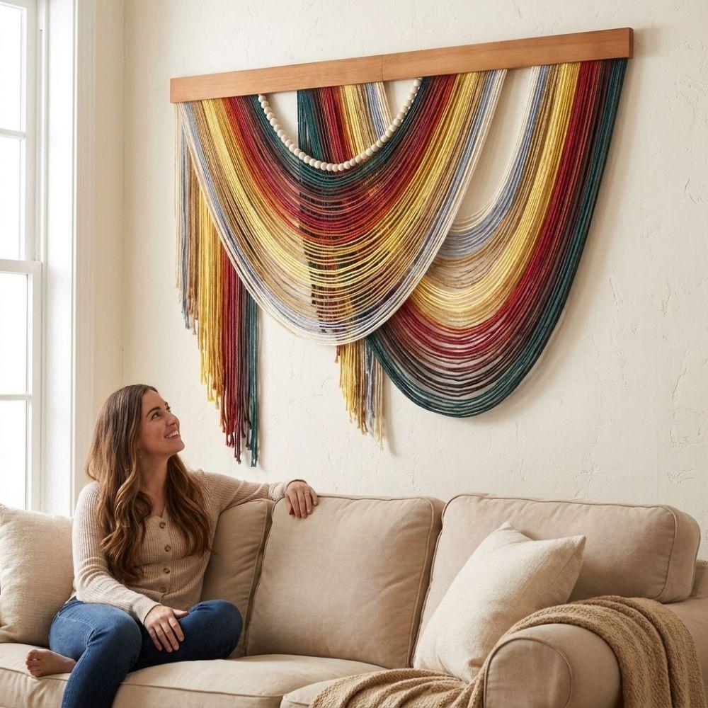 Wall Art Bohemian Wall Decor Wooden Macrame Wall Hanging Handmade Tassel Tapestry Household