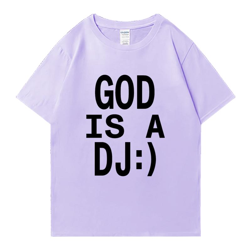 God Is A DJ Print Summer Oversized T-shirt Crew Neck Men Women Short Sleeve 100% Cotton T-shirts Crew Neck Oversized Unisex Tops